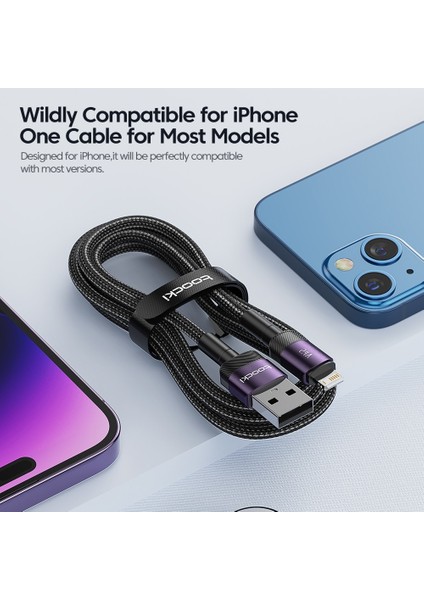 Toocki 2.4A USB Kablosu iPhone 14 13 12 Mini 11 Pro Max Xs Xr x 8 Aydınlatma Hızlı Şarj Şarj Cihazı Tarih Kablosu iPad Tel Kablosu (Yurt Dışından)