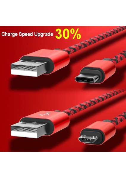 Usb-C Tip-C 3.1 Veri Senkronizasyon Şarj Kablosu Hızlı Şarj Örgülü Kablo Tip C Mikro USB Kablosu Samsung Huawei Android Telefon Için (Yurt Dışından)