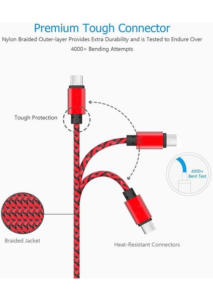 Usb-C Tip-C 3.1 Veri Senkronizasyon Şarj Kablosu Hızlı Şarj Örgülü Kablo Tip C Mikro USB Kablosu Samsung Huawei Android Telefon Için (Yurt Dışından)