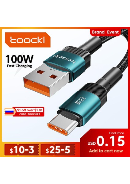 Toocki 6A USB C Tipi Kablo Huawei Onur Için 100W/66W Hızlı Şarj Şarj Cihazı USB C Veri Kablosu Kablosu Xiaomi Poco Oneplus Samsung (Yurt Dışından)