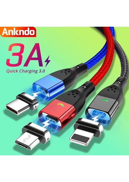 USB C Manyetik Kablo USB Tip C Kablo Mikro USB Hızlı Şarj Kablosu 1 M 2 M Mıknatıs Hızlı Şarj Cihazı Cep Telefonu Usb-C LED Veri Kablosu (Yurt Dışından)