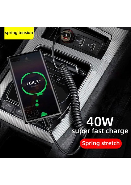 40 W 5A USB Yaylı Teleskopik Kablo Tip C Mikro Hızlı Şarj Kablosu Xiaomi 12 Poco X4 Huawei Samsung S22 Telefon Araba Veri Kablosu (Yurt Dışından)