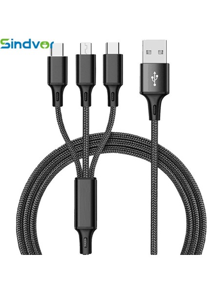 Sıcak Satış 2 M 3 In 1 Mikro USB Tip C Şarj Kablosu Çoklu USB Bağlantı Noktası Çoklu USB Şarj Kablosu Usbc Cep Telefonu Kablosu Samsung Için (Yurt Dışından)