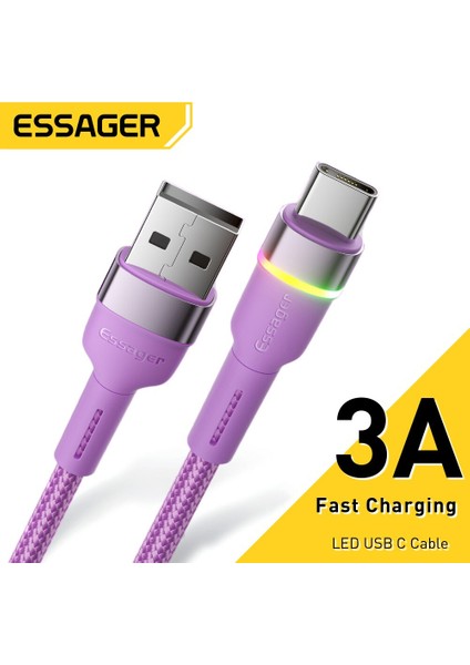 Essager 3A Hızlı Şarj Kablosu USB Tip C USB A Tipi C Kabloları Cep Telefonu Için Samsung Redmi Xiaomi Mi Veri Kablosu Şarj Cihazı Teli (Yurt Dışından)