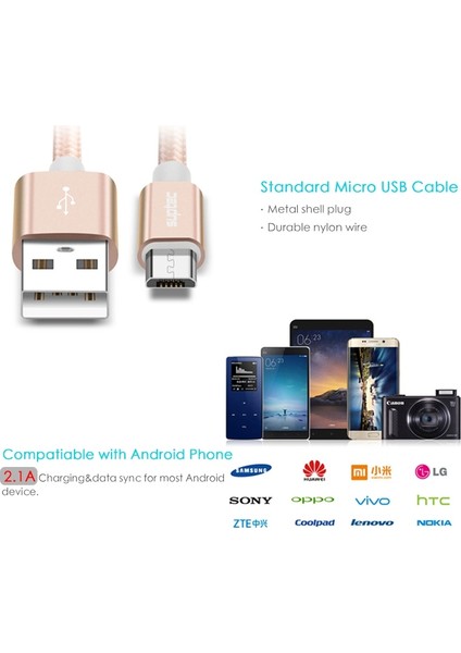 Suptec Mikro USB Kablosu, Naylon Hızlı Şarj Veri Senkronizasyon Kablosu Samsung Galaxy S7 S6 S5 S4 Huawei Xiaomi Sony Telefon Şarj Kablosu (Yurt Dışından)