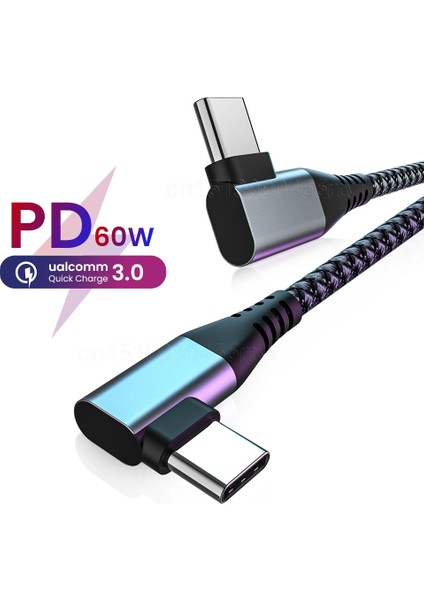Pd 60W USB Tip C Tip C Dirsek Kablosu 90 Derece Hızlı Şarj Cep Telefonu Macbook Pro Samsung S10 S20 Için Hızlı Şarj Kablosu (Yurt Dışından)
