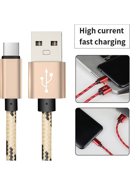 Şarj Kablosu Tip-C Hızlı Şarj Kablosu Naylon Örgülü Veri Kablosu Telefon Kablosu Aksesuarı (Yurt Dışından)