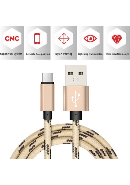 Şarj Kablosu Tip-C Hızlı Şarj Kablosu Naylon Örgülü Veri Kablosu Telefon Kablosu Aksesuarı (Yurt Dışından)