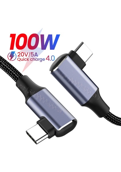 PD100W Tip-C Veri Kablosu Tip C USB C Çift Dirsek Qc4.0 5A Hızlı Şarj Kablosu Telefon Şarj Kablosu Samsung Xiaomi Realme Için (Yurt Dışından)