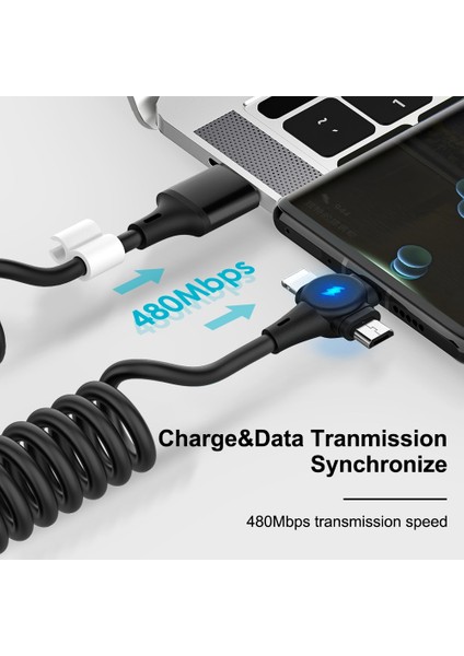6A 3in1 Bahar Şarj Kablosu Huawei Xiaomi Samsung Mikro 8 Pin Tip-C Hızlı iPhone Şarj Cihazı Geri Çekilebilir USB Veri Kablosu (Yurt Dışından)