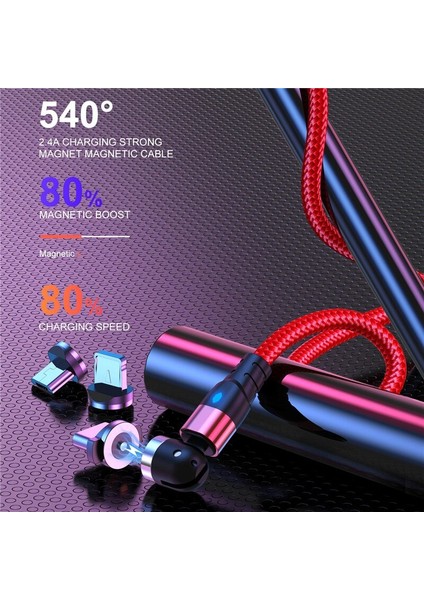 Uslıon Manyetik Kablo Mikro USB 540 Rotasyon Şarj Tipi C LED Elmas Lamba iPhone 13 12 Pro Max Samsung Xiaomi Mi 11 (Yurt Dışından)