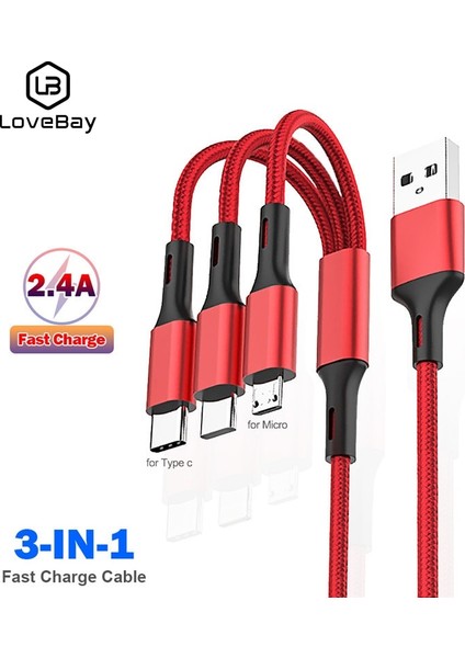 In1 Hızlı Şarj Kablosu C Tipi Mikro Şarj Cihazı Çoklu USB Şarj Kablosu Cep Telefonu Çoklu USB Bağlantı Noktası Tel Xiaomi iPhone Için (Yurt Dışından)