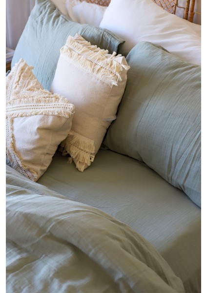 Çift Kişilik 2 Kat Müslin Nevresim Takımı, Pamuk Soft Kumaş 200X220 cm Adaçayı Yeşili modelleri