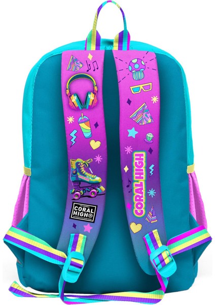 Kids Pembe Turkuaz Kulaklık Paten Desenli Okul Sırt Çantası 23754