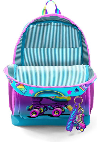 Kids Pembe Turkuaz Kulaklık Paten Desenli Okul Sırt Çantası 23754
