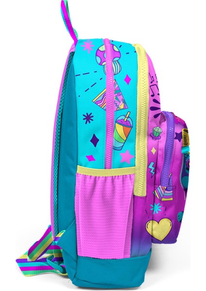Kids Pembe Turkuaz Kulaklık Paten Desenli Okul Sırt Çantası 23754