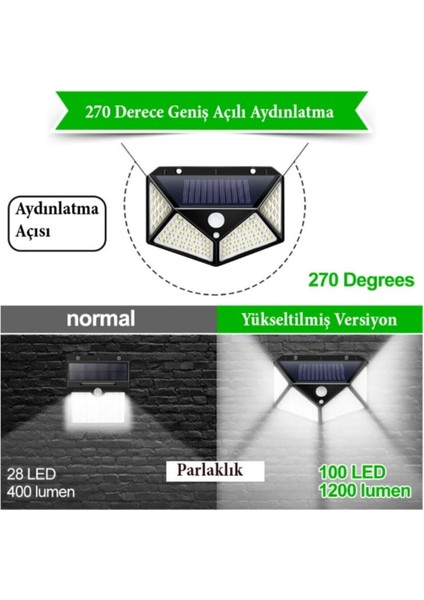 4 Lü Paket Bahçe Aplik Bahçe Lambası Bahçe Aydınlatma Güneş Enerjili Bahçe Lambası 100 LED 4lü Paket Bahçe Aplik Bahçe Lambası Bahçe Aydınlatma