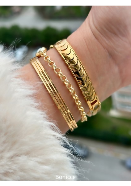 Rakamlı Sarı Kadran Gold Renk Çelik Kordon Nişan , Düğün Gelin Kadın Kol Saati+Nazar Boncuklu Bileklik indirimleri