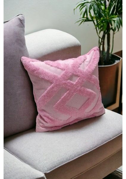 Bohem Dekoratif Yastık Kılıfı Kırlent Kılıfı 43X43 cm Pembe