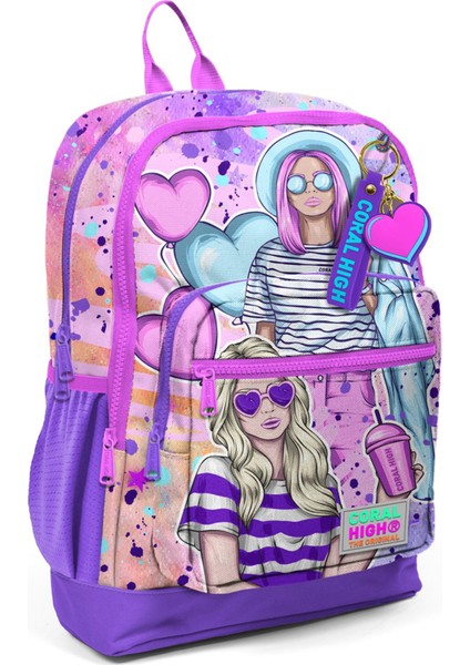 Kids Pembe Mor Fashion Girl Desenli Okul Sırt Çantası 23755
