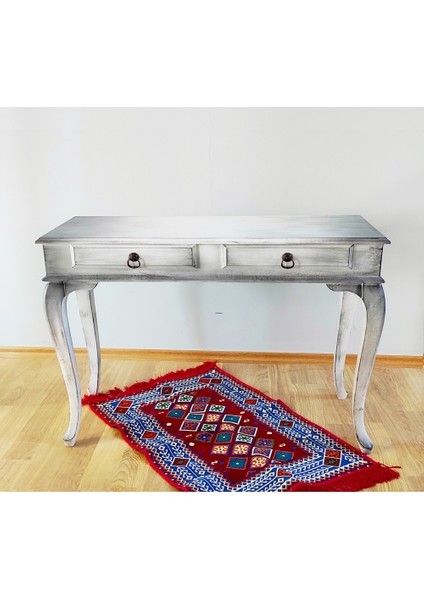 Samir 120 cm Beyaz Eskitme Dresuar Makyaj Masası Patine