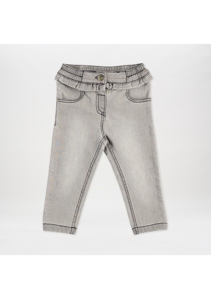 Kız Bebek Fırfır Detaylı Denim Pantolon