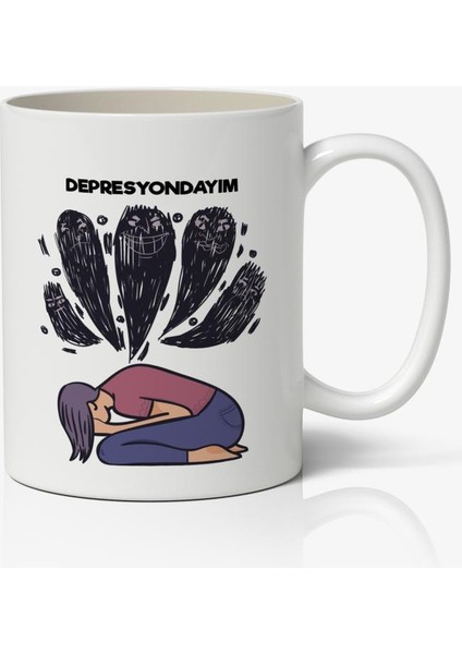 Depresyondayım Baskılı Kupa Bardak Kahve Kupa Bardak