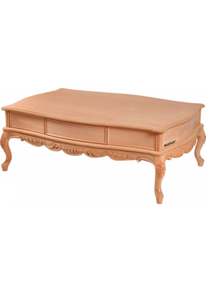 Acario Kavisli Oymalı Orta Sehpa Ham Ahşap