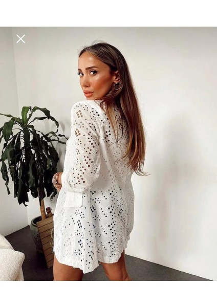 Kadın Güpürlü Ekru Blazer Yazlık Ceket modelleri