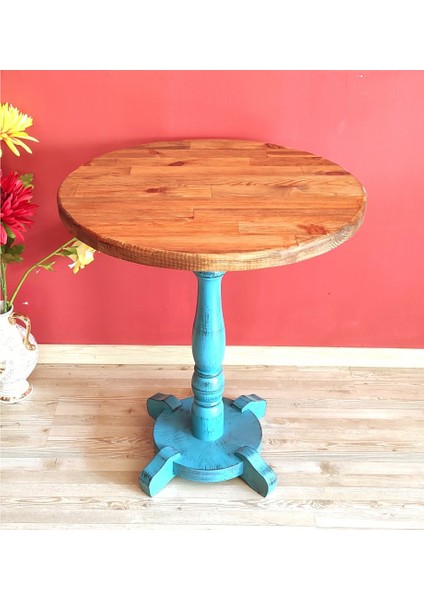 Basel Fiskos Sehpa Tornalı Ayak Yan Sehpa Mavi Eskitme