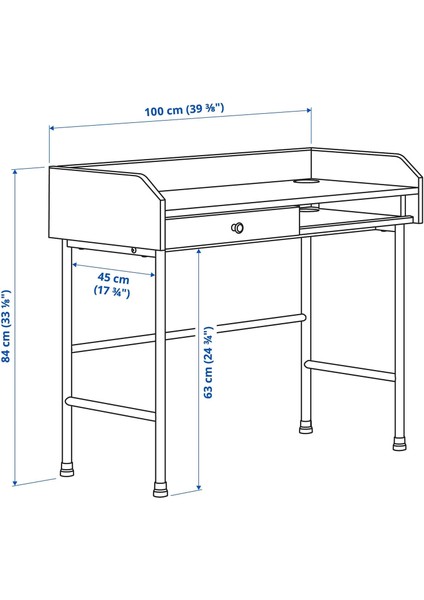Hauga Gri Renk 100X84 cm Çalışma Masası Çekmeceli Meridyendukkan