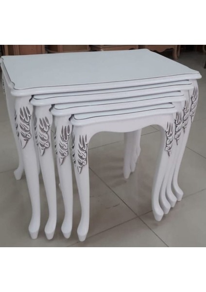 Tessera Lale Zigon Sehpa Beyaz Lake - Oyma Eskitme