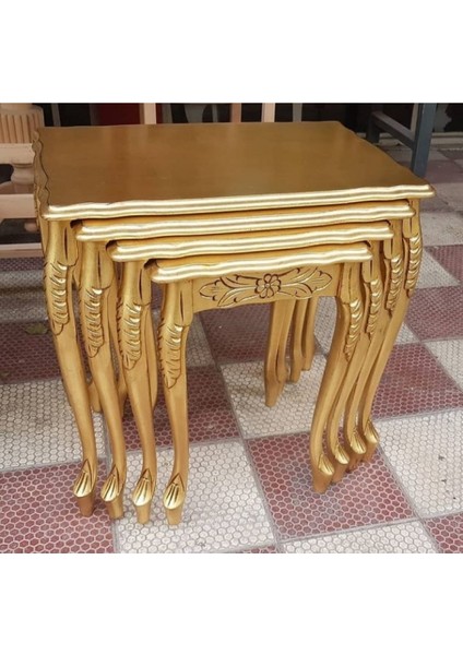 Plum Lükens Oymalı Zigon Sehpa Gold