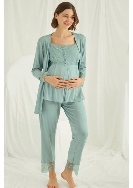 18468 Hamile Lohusa Sabahlıklı Pijama Takımı -Yeşil