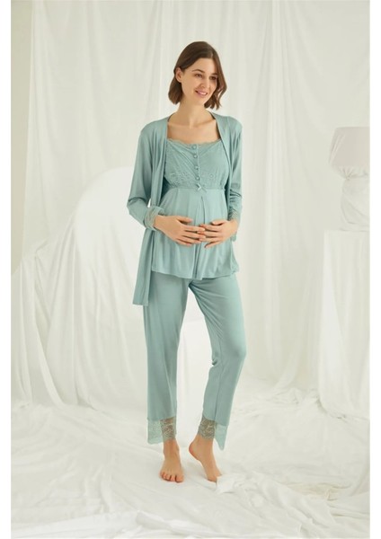 18468 Hamile Lohusa Sabahlıklı Pijama Takımı -Yeşil