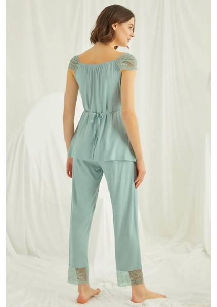 18468 Hamile Lohusa Sabahlıklı Pijama Takımı -Yeşil