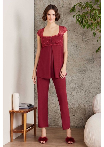 2805 Hamile Lohusa Sabahlıklı Pijama Takım-Bordo