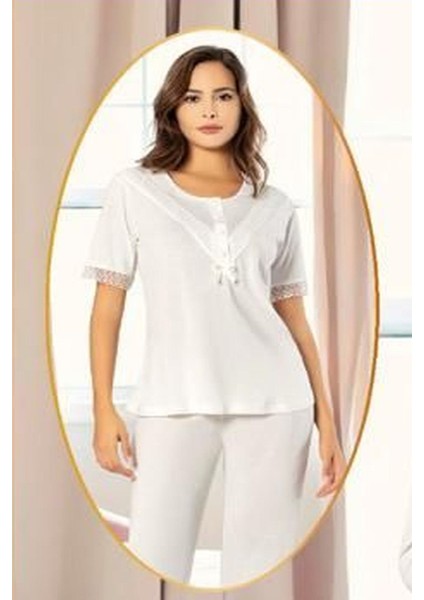 4850 Kadın Hamile Lohusa Sabahlıklı Pijama Takım-Ekru fiyatları