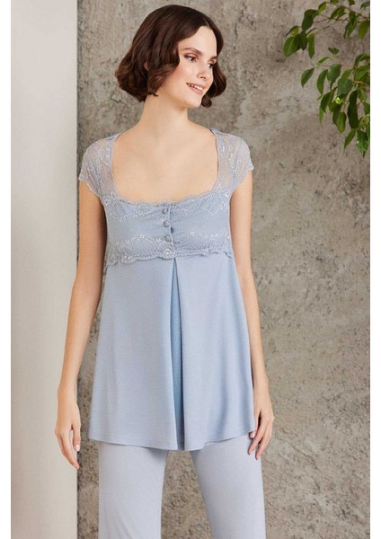 2805 Hamile Lohusa Sabahlıklı Pijama Takım-Mist