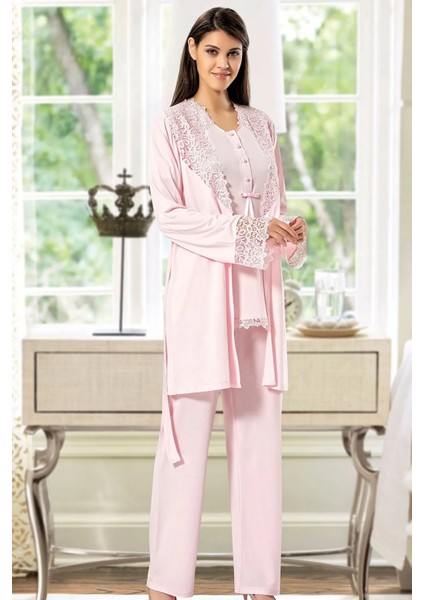 4200 Kadın Hamile Lohusa Sabahlıklı Pijama Takım-Pudra modelleri