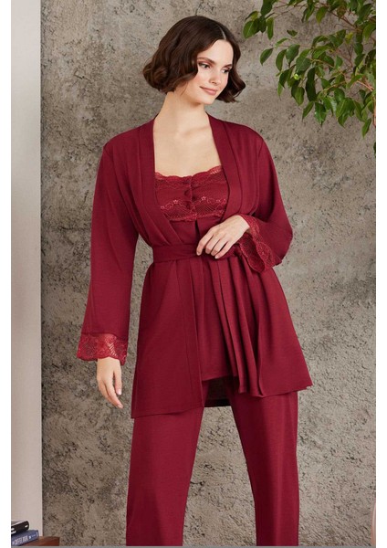 2805 Hamile Lohusa Sabahlıklı Pijama Takım-Bordo