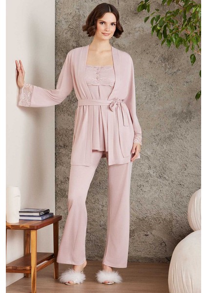 2805 Hamile Lohusa Sabahlıklı Pijama Takım-Pudra