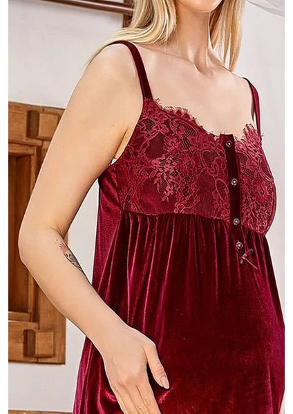 24161 Kadın Hamile Lohusa Kadife Sabahlıklı Pijama Takım-Bordo fırsatları