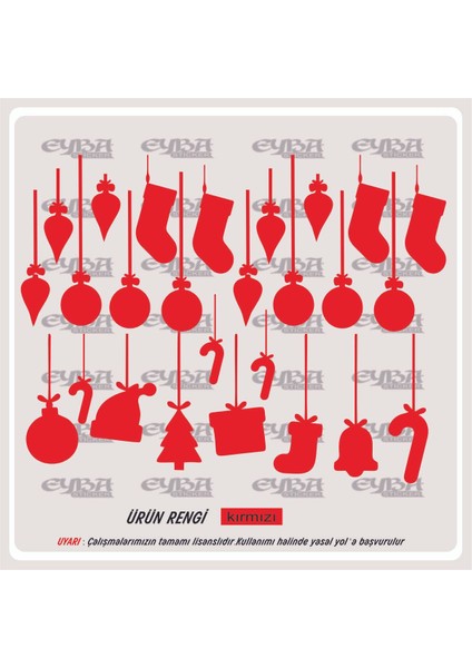 Yılbaşı Hediyelik Çorap Çan Süslemesi Kar Çorabı Kırmızı 26 Adet Yılbaşı Sticker Süs Cam 47X36CM