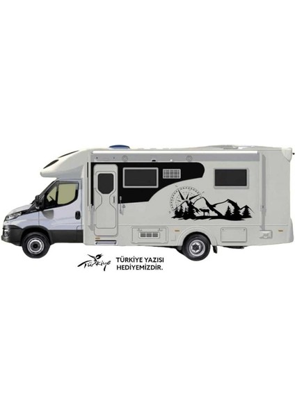Pusulalı Dağ Karavan Sticker Kamp