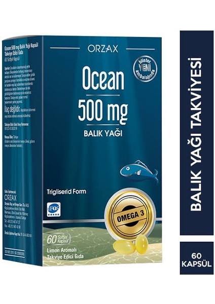 Ocean Balık Yağı 500 mg Takviye Edici Gıda 60 Kapsül