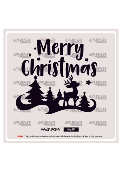 Merry Cristimas Yavru Ceylan Yılbaşı Sticker Süs Cam Kar Tanesi Yapıştırma
