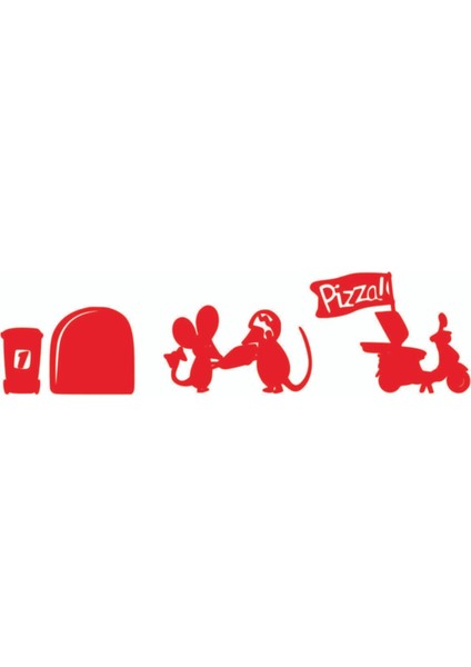 Eyba Sticker Pizzacı Fare Duvar Sticker - Oto Sticker 32CM x 11 cm