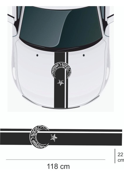 Sticker 118X22 cm - Türkiye Cumhuriyeti Atatürk Yazılı - Uzun Kaput Oto Sticker - Araba Çıkartma