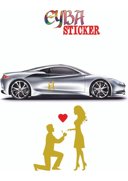 18X15 cm Kalpli Teklif Sevgili Oto Sticker -Araba Sticker - Duvar Sticker
